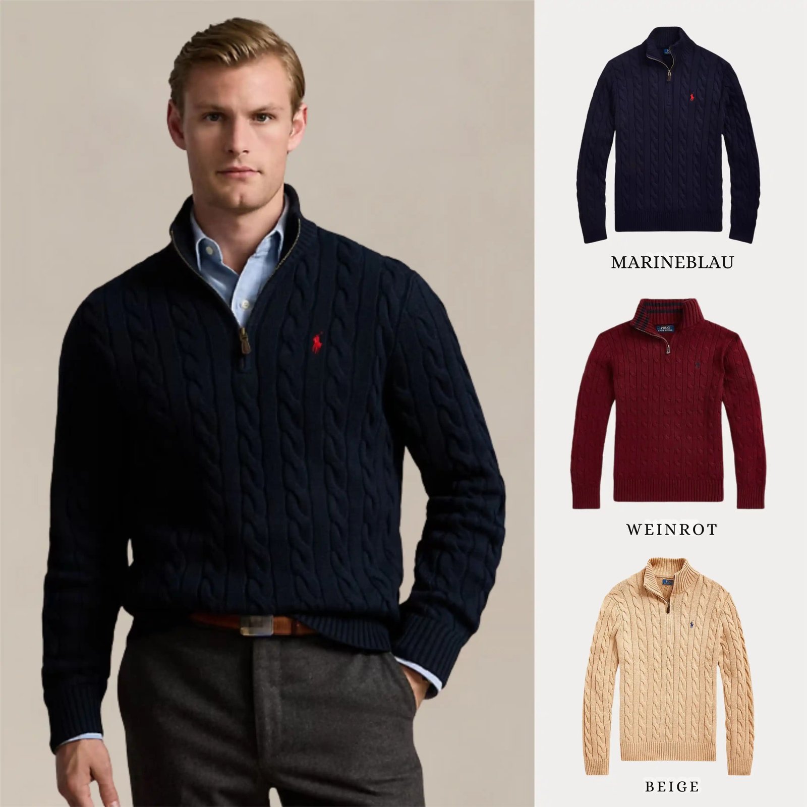 KAUF 1, ERHALTE 3 – RALPH LAUREN KABELSTRICK ZIP-SWEATER-SET